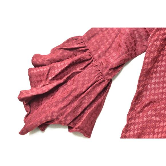 Calvin Klein Women's Houndstooth Ruffle Bell Sleeve Mini Dress/Tunic Top Red L - Picture 8 of 8